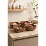 Kitchen Life 4'lü Mini Kare Akasya Görünümlü Çerezlik Sunum Kasesi-Dekoratif Kahvaltılık 10 cm - Kahverengi