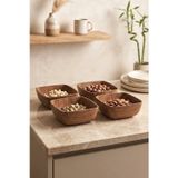 Kitchen Life 4'Lü Mini Kare Akasya Görünümlü Çerezlik Sunum Kasesi-Dekoratif Kahvaltılık 10 Cm