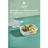 Kitchen Life 6 Adet 2 Bölmeli 1lt Kilitli Sızdırmaz Kapaklı Saklama Kabı - Kahvaltılık - Beslenme Kabı -1000 ml