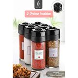Kitchen Life 6 Adet Etiketli Büyük Boy Cam Baharatlık Seti 245 Ml - Tuzluk Biberlik - 24'lü Baharat Stickerlı