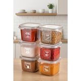 Kitchen Life 6 Adet Etiketli ve Kaşıklı Şeffaf Baharatlık Seti -550 ml - 6 lı Saklama Kabı Seti
