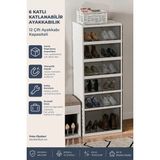 Kitchen Life 6 Katlı 12 Ayakkabı Kapasiteli Katlanabilir ve Taşınabilir Portatif Ayakkabılık - Geniş Dolap Raf - Beyaz