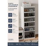 Kitchen Life 6 Katlı 12 Ayakkabı Kapasiteli Katlanabilir ve Taşınabilir Portatif Ayakkabılık - Geniş Dolap Raf - Beyaz
