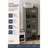 Kitchen Life 6 Katlı 12 Ayakkabı Kapasiteli Katlanabilir ve Taşınabilir Portatif Ayakkabılık - Geniş Dolap Raf - Kahverengi