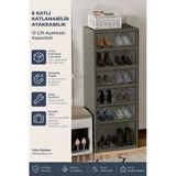 Kitchen Life 6 Katlı 12 Ayakkabı Kapasiteli Katlanabilir ve Taşınabilir Portatif Ayakkabılık - Geniş Dolap Raf - Kahverengi