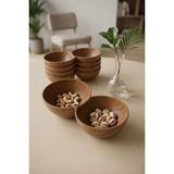 Kitchen Life 6'lı Akasya Görünümlü 2 Bölmeli Çerezlik,sunum Kasesi-Dekoratif Kahvaltılık 19,5 cm - Kahverengi