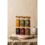 Kitchen Life 6'lı Bambu Görünümlü Etiketli Sızdırmaz Kapaklı Baharatlık Seti 350 ml