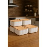 Kitchen Life 6'lı Bambu Görünümlü Kahvaltılık Seti - Kare Kahvaltılık Kase Seti Saklama Kabı
