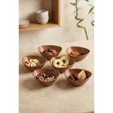 Kitchen Life 6'lı Mini Kalp Şekilli Akasya Görünümlü Çerezlik Sunum Kasesi-Dekoratif Kahvaltılık 12 cm - Kahverengi