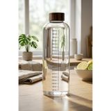 Kitchen Life Akasya Kapaklı 1 Litre Ölçekli Sızdırmaz Cam Su Şişesi Matara