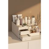 Kitchen Life Beyaz Plastik 3 Katlı 2 Çekmeceli Masaüstü Makyaj Kozmetik Organizer
