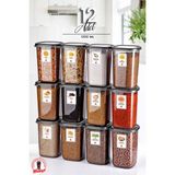 Kitchen Life Etiketli 12 Li Büyük Boy Square Kare Saklama Kabı Seti 1.2lt Antrasit Erzak Kavanoz Seti