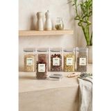 Kitchen Life Etiketli 6'lı Akrilik Gri Sızdırmaz Kapaklı Vakumlu Kare Baharatlık Seti 300 ml - Şeffaf