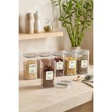 Kitchen Life Etiketli 6'lı Akrilik Yeşil Sızdırmaz Kapaklı Vakumlu Kare Baharatlık Seti 300 ml - Şeffaf