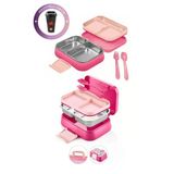 Kitchen Life Happii Vakumlu 4 Bölmeli Paslanmaz Çelik Çocuk Beslenme Kabı - Unicorn Desenli Yemek Kutusu Pembe