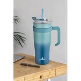 Kitchen Life İçi 304 Kalite Paslanmaz Çelik 1000 Ml Pipetli Termos Çift Katmanlı Renk Geçişli , Sızdırmaz Bardak Mavi