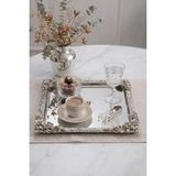 Kitchen Life Kare Paslanmaz Çelik Gümüş Vintage İşlemeli Kahve Sunum Tepsisi-Lüx Servis Tepsisi