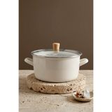 Kitchen Life Master Pro Cook Ahşap Kulplu,paslanmaz Saplı Krem Süzgeçli Emaye Kızartma Tenceresi 22 cm
