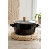 Kitchen Life Master Pro Cook Ahşap Kulplu,Paslanmaz Saplı Siyah Süzgeçli Emaye Kızartma Tenceresi 22 cm