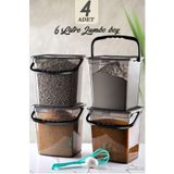 Kitchen Life Mega Boy 4'lü Kare Un Bakliyat Kabı 6 Litre - Deterjanlık Saklama Kutusu Kabı 4 Adet Un Saklama Kabı