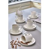 Kitchen Life Özel Tasarım Gümüş 12 Parça 6 Kişilik Çizgili Kahve Fincan Takımı 100 ml - Kahve Fincan Seti