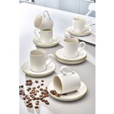 Kitchen Life Özel Tasarım Porselen Altın 12 Parça 6 Kişilik Çizgili Kahve Fincan Takımı 100 ml - Kahve Fincanı