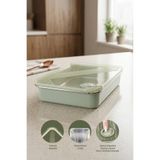 Kitchen Life Stainless Paslanmaz Çelik Vakumlu Saklama Kabı,fırın ve Kek Kabı 3 Lt Yemek Kabı Sefer Tası - Yeşil