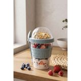 Kitchen Life Take'n Go Hazır Kapaklı Kaşıklı Yoğurt Yulaf Müsli Saklama Kabı Taşınabilir Yemek Kabı 600 ml - Mavi