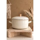 Kitchen Life Terra Cook Ahşap Kulplu,Paslanmaz Saplı Krem Süzgeçli Emaye Kızartma Tenceresi 22 cm