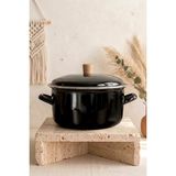 Kitchen Life Terra Cook Ahşap Kulplu,Paslanmaz Saplı Siyah Süzgeçli Emaye Kızartma Tenceresi 22 cm