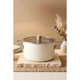 Kitchen Life Titan Cook Ahşap Kulplu,Paslanmaz Saplı Krem Süzgeçli Emaye Kızartma Tenceresi 22 cm