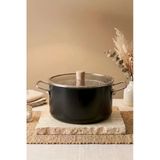 Kitchen Life Titan Cook Ahşap Kulplu,Paslanmaz Saplı Siyah Süzgeçli Emaye Kızartma Tenceresi 22 Cm Siyah