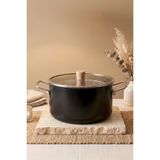 Kitchen Life Titan Cook Ahşap Kulplu,Paslanmaz Saplı Siyah Süzgeçli Emaye Kızartma Tenceresi 22 cm