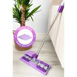 Kitchen Life Yedek Bez Hediyeli Ayarlanabilir Mop - Mikrofiber Bezli Mandallı Çok Amaçlı Paspas Yer Mopu,Mor