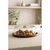 Kitchen Life Yuvarlak Akasya Görünümlü Standlı Kapaklı Kek Fanusu-Kek Kalıbı Saklama Kabı Gümüş Vitrin