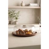 Kitchen Life Yuvarlak Akasya Görünümlü Standlı Kapaklı Kek Fanusu-Kek Kalıbı Saklama Kabı Gümüş