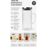 Kitchen Line 1500 ml Borosilikat Cam Sürahi Isıya Dayanıklı Şeffaf Cam Su ve Soğuk Içecek Sürahisi - 1,5 lt