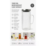 Kitchen Line 1500 Ml Borosilikat Cam Sürahi Isıya Dayanıklı Şeffaf Cam Su Ve Soğuk İçecek Sürahisi