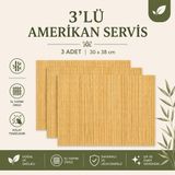 Kitchen Line 3'lü Set Bambu Amerikan Servisi – Doğal Şık Sofra Sunumu – Dekoratif Hasır Görünümlü Masa Servisi 30X38 cm - Kahverengi