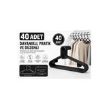 Kitchen Line 40 Adet Siyah Elbise Askısı, Pantolon Askısı– Dayanıklı ve Esnek Giysi Askılığı