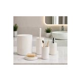 Kitchen Line 5’li Banyo Seti Çizgili Tasarım – 6,25 L Çöp Kovası + WC Fırçası + Sıvı Sabunluk + Diş Fırçalık + Katı Sabunluk Modern Banyo Aksesuar Seti