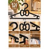 Kitchen Line 6’lı Fiyonk Tasarımlı Slim Elbise Askısı – Pantolon, Gömlek ve Elbise Için Çok Amaçlı Siyah Plastik