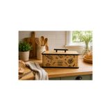 Kitchen Line Always Baked Fresh Yazılı Ahşap Ekmeklik – Kapaklı Modern Ekmek Saklama Kutusu , Ekmek Sepeti