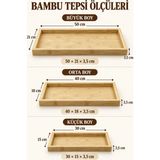 Kitchen Line Bambella 3’lü Bambu Dikdörtgen Sunum ve Servis Tepsisi Seti – Kahvaltı, Çay ve Kahve Ikram Tepsisi - 3' lü