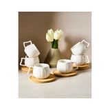 Kitchen Line BAMBU 6’lı Cam Kahve Fincanı Seti – Bambu Altlıklı Şık Sunum Seti | Çay & Türk Kahvesi Uyumlu