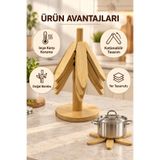 Kitchen Line Bambu Katlanabilir Nihale Seti, 3'lü Standlı Tencere Tava Çaydanlık Altlığı, Isıya Dayanıklı Tezgah Koruyucu