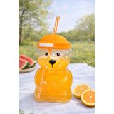 Kitchen Line Bearista Ayıcık Pipetli Borosilikat Bardak 580 ml, Turuncu, Buzlu Kahve & Soğuk İçecek