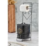 Kitchen Line Ferforje Standlı Çöp Kovalı Tuvalet Kağıtlığı Metal Wc Lik Siyah