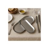 Kitchen Line Gümüş Renk Metal Sunum-İkram Tabağı Paslanmaz Çelik 2Lı Set