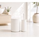 Kitchen Line Modern Çizgili Banyo Çöp Kovası (6,25 Litre) & Tuvalet Fırçası Seti – Ikili Set, Dayanıklı Plastik - Beyaz